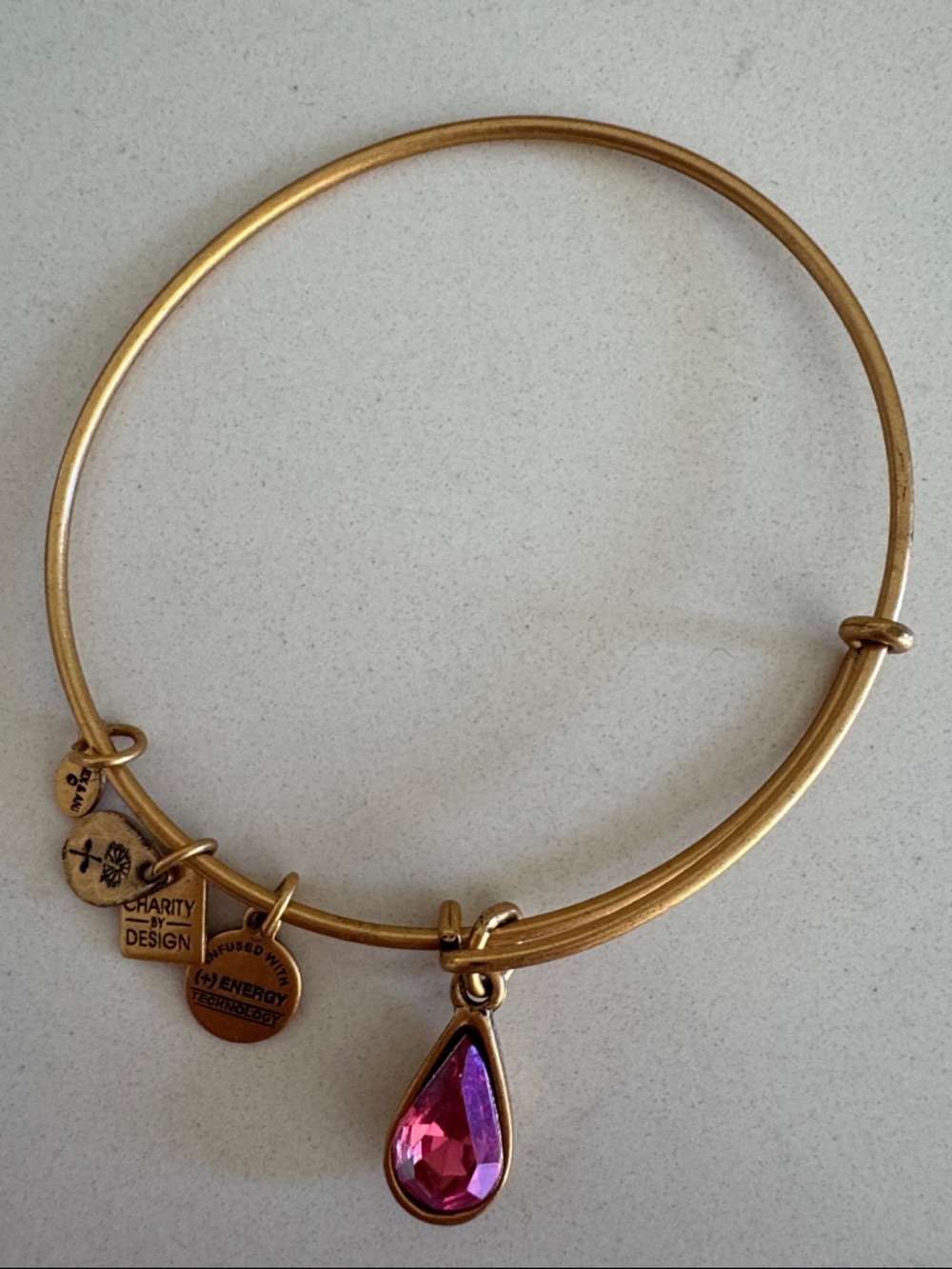 Alex and Ani Gold-Tone Bracelet with Pink Teardrop Charm ✨